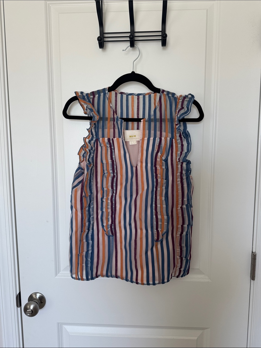 Anthropologie Maeve Striped Sleeveless Top in Blue, Rust & Pink